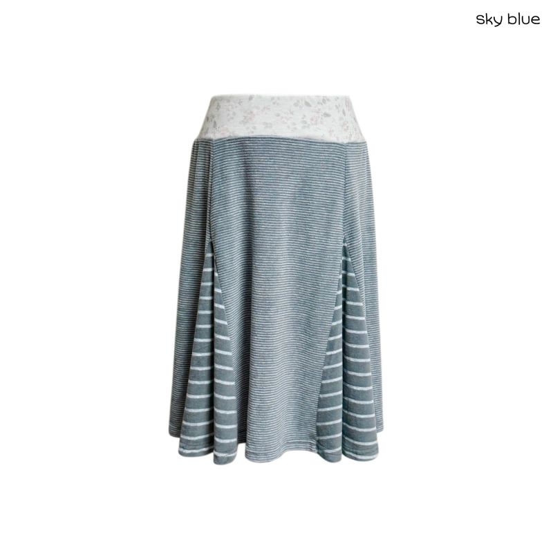 (2color) Flower Mix Stripe Flare Skirt