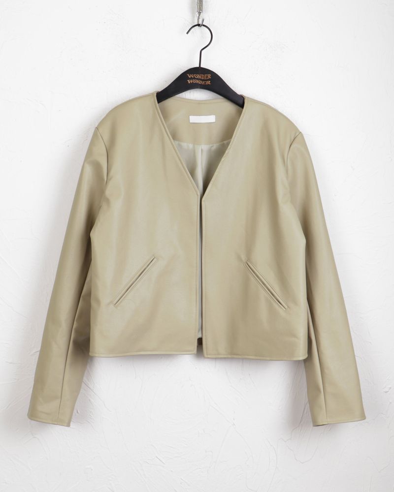 TF no-collar V short leather jacket