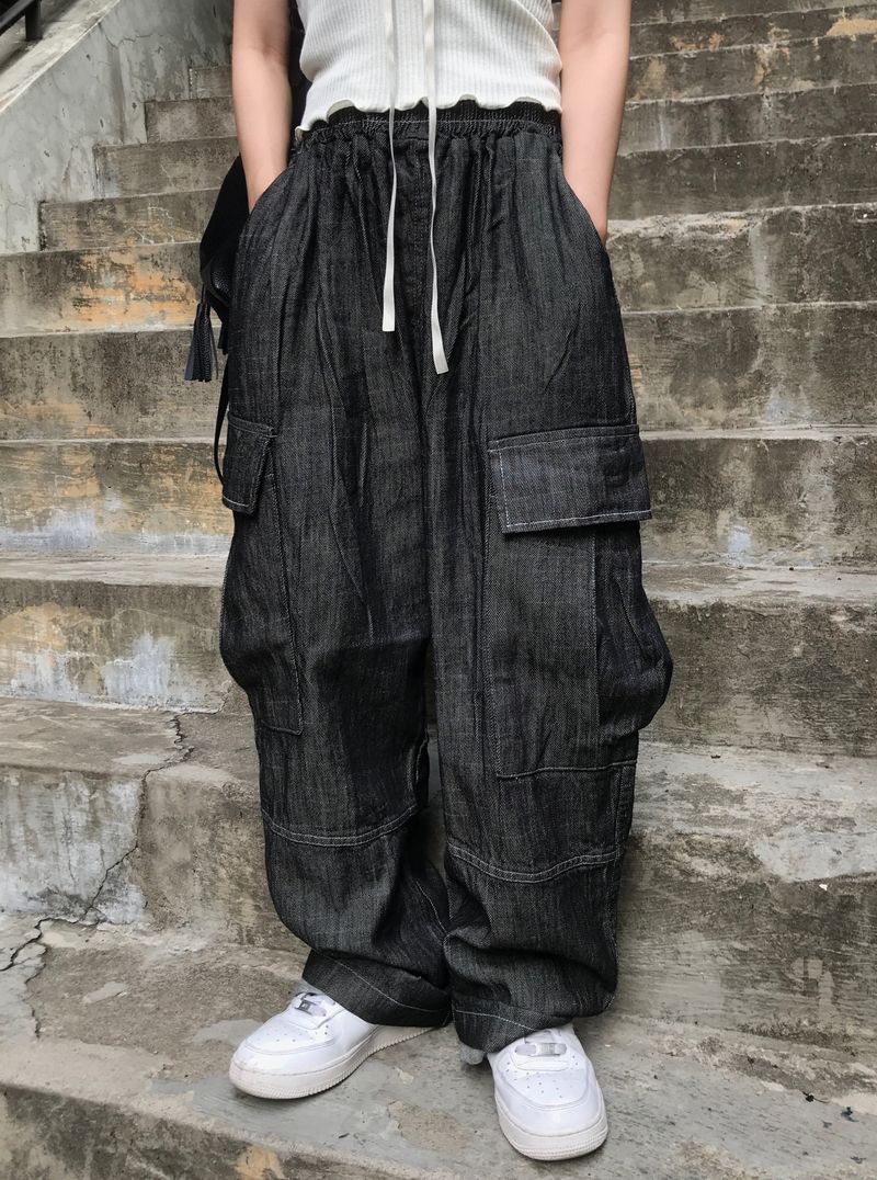 linen denim big pocket balloon cargo pants