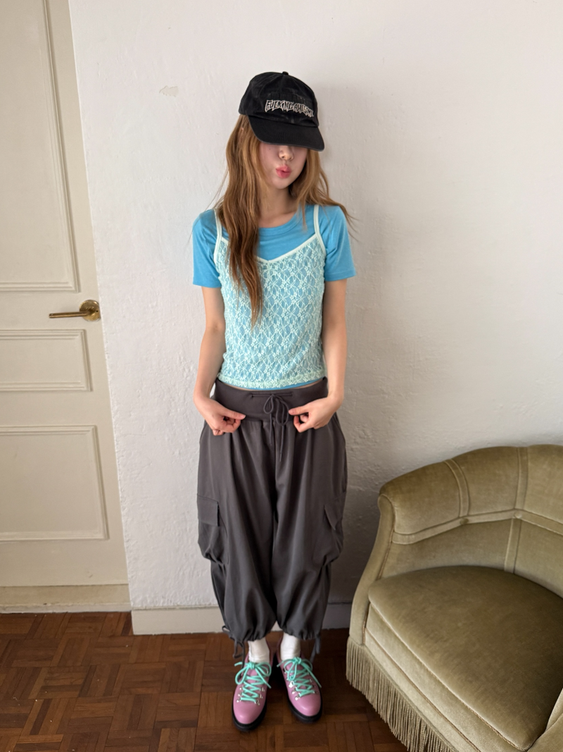 fold shirring cargo capripants