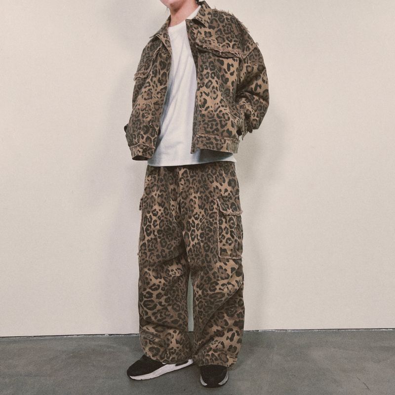 leopard grunge wide pants_beige