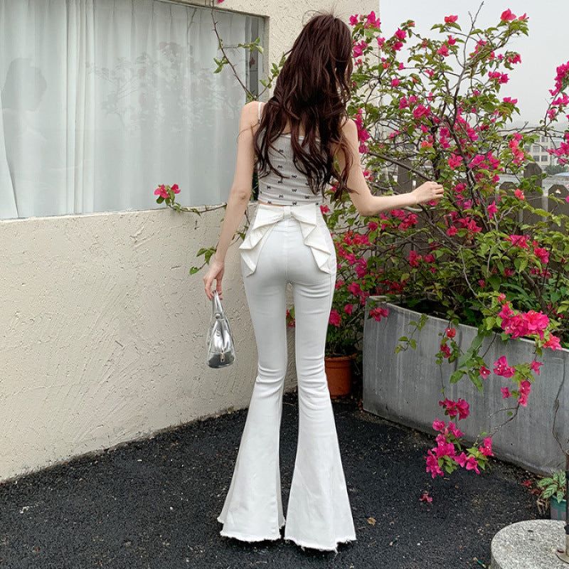 Ribbon Detail Denim Flare Pants