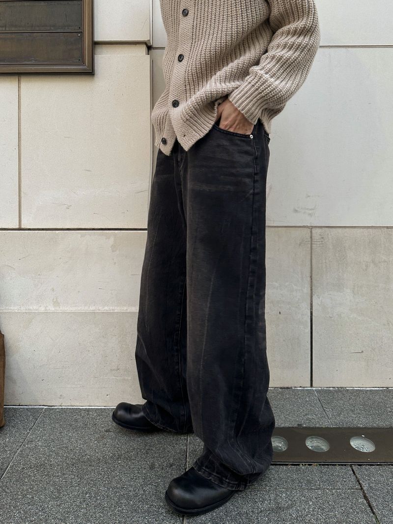 Jean Crack Washed Wide Denim