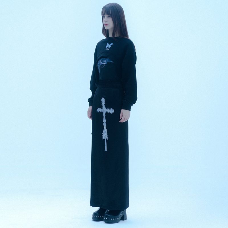 1 0 cross wrap skirt pants - BLACK