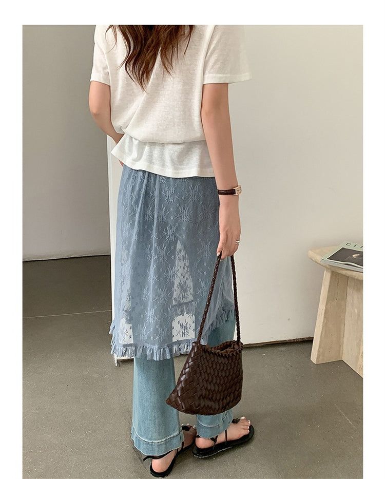 Lace Mesh High Waist Midi Skirt