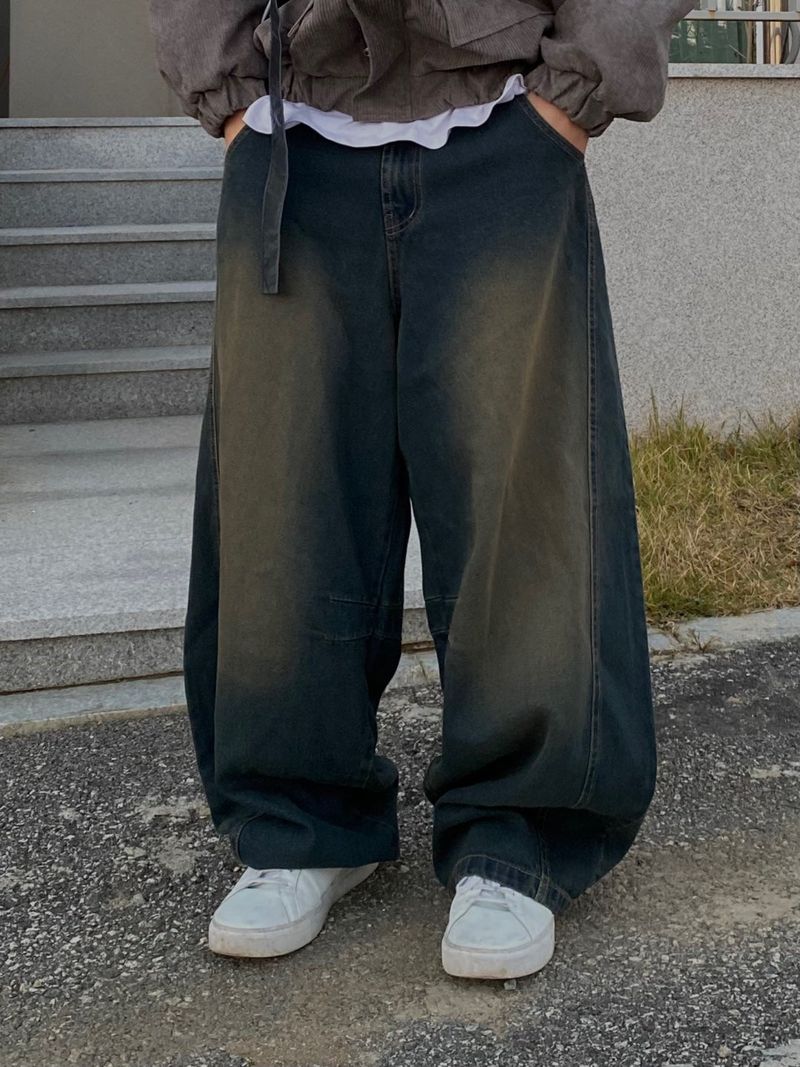 Mud Washing balloon denim pants
