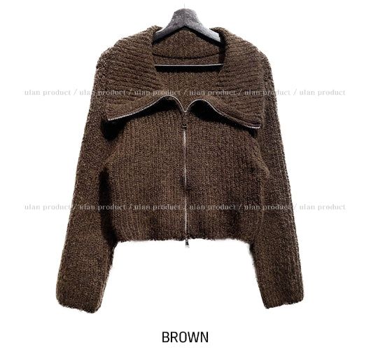 Moria Big Collar Two Way Knit Zip-up