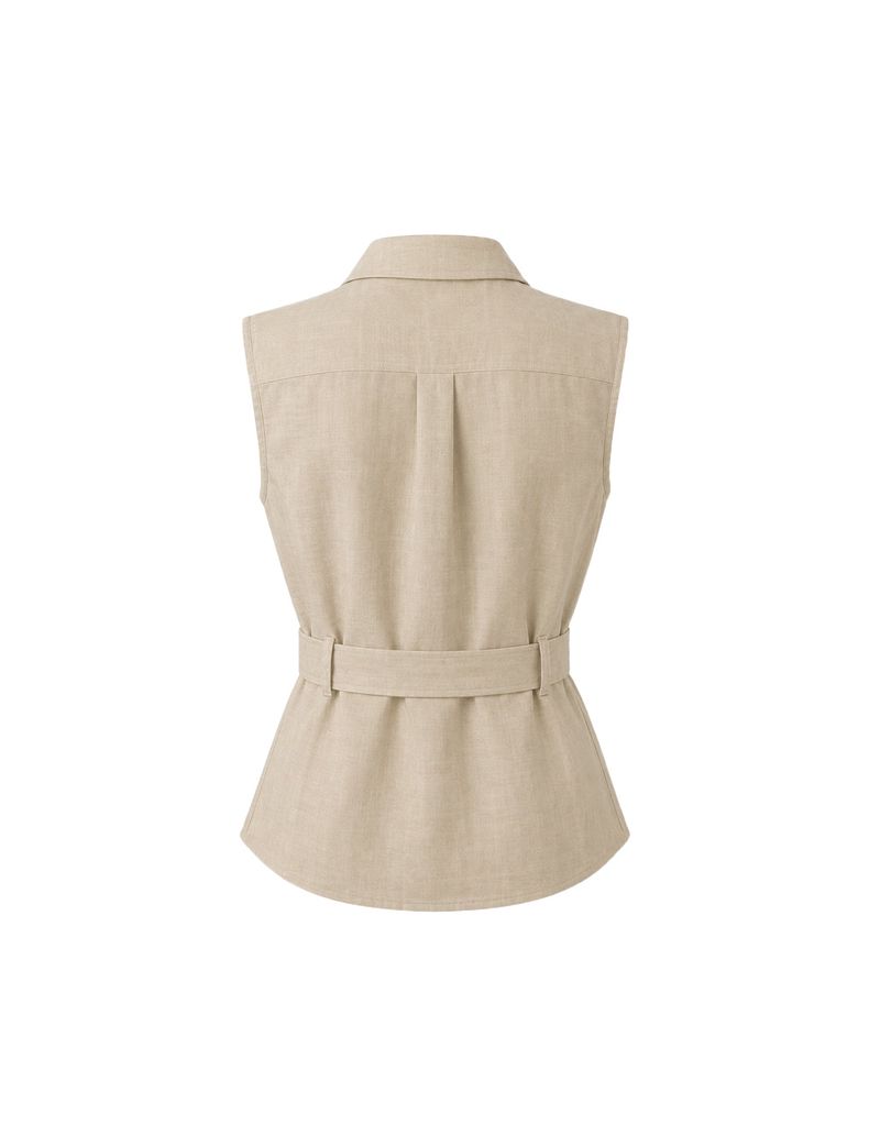 Celine Dot Scarf Linen Sleeveless Blouse Beige