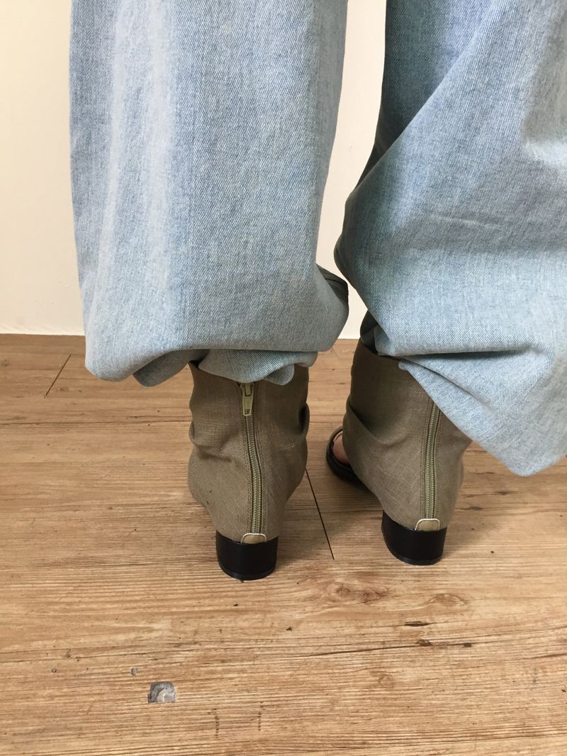 Linen ankle open sandals