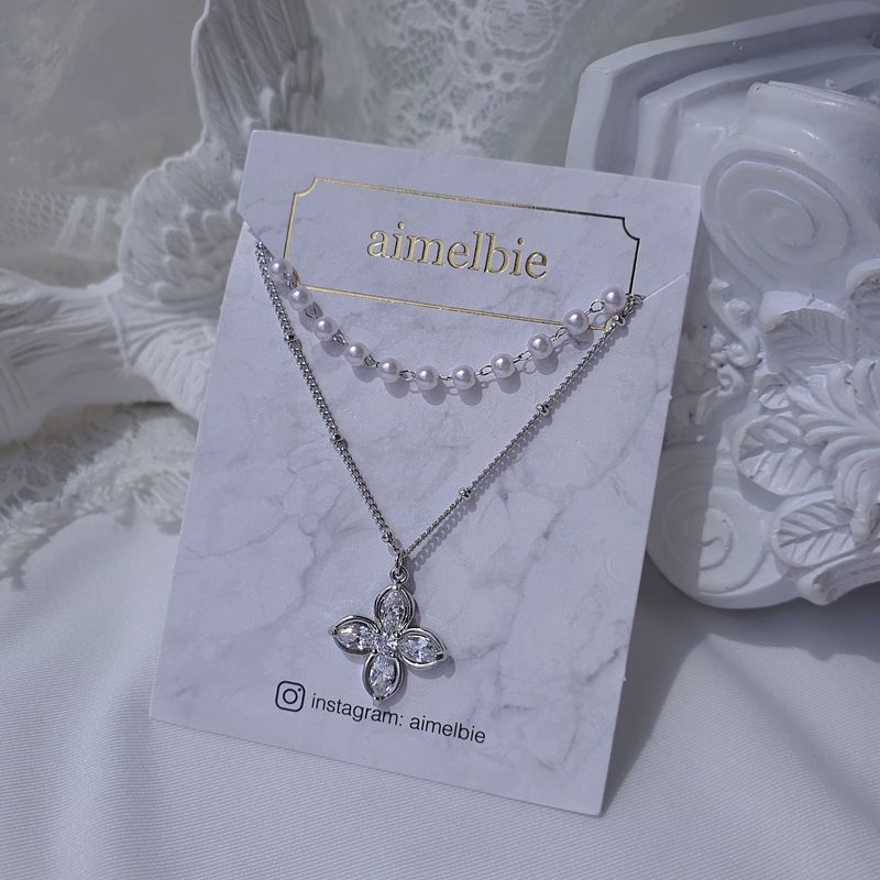 [NMIXX ジウ Necklace] ルナ ブロッサム レイヤード ネックレス - Silver color