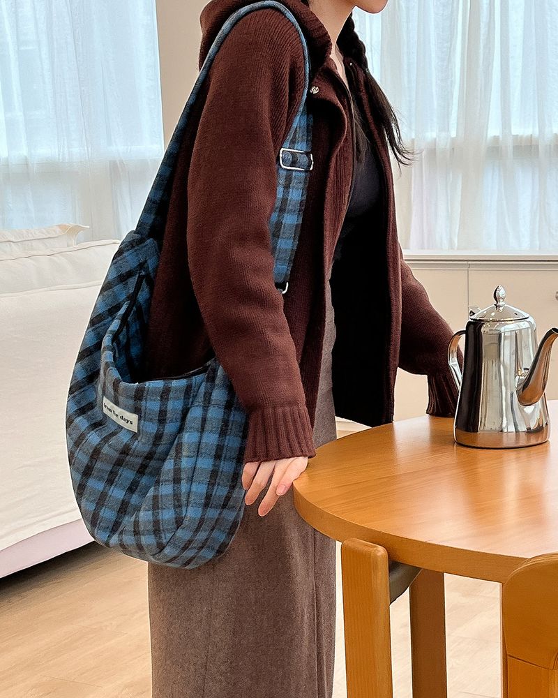【MADE】Checkered wool big cross bag