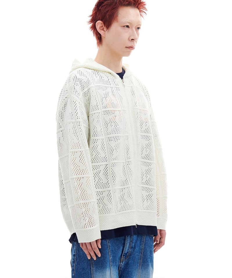 NET KNIT HOOD ZIP-UP (IVORY)