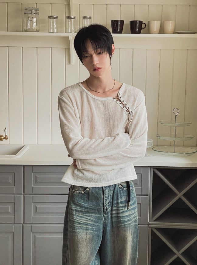 26SS★ [PLAN MADE] Loop Lace-up Boat Neck Knit