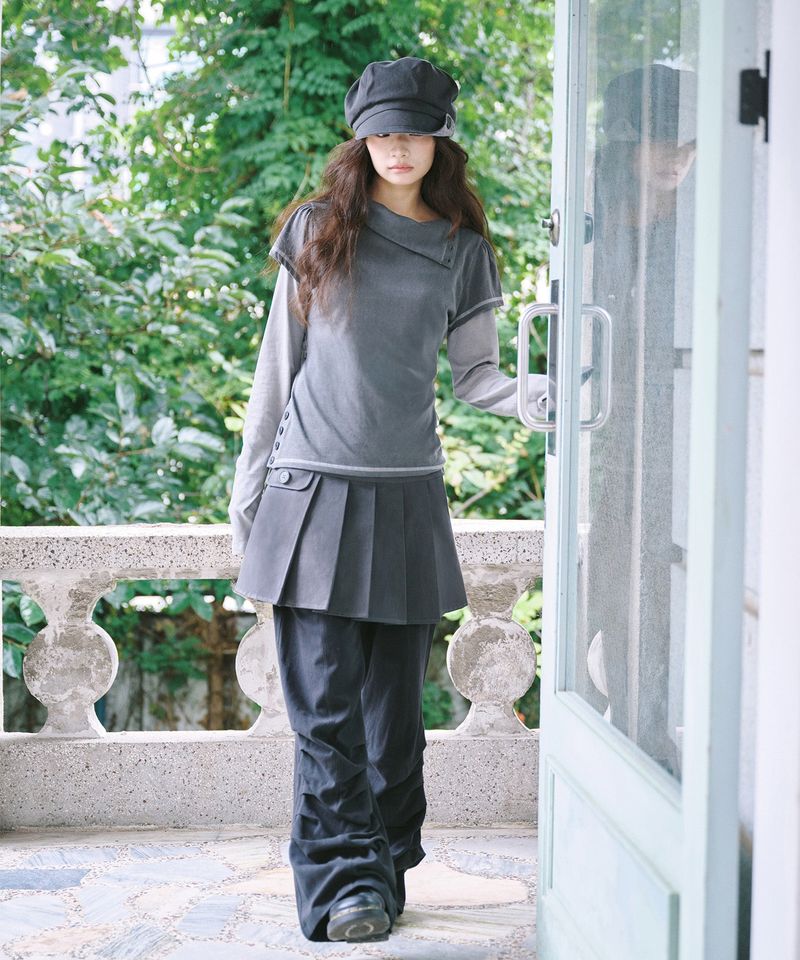 FOLDING SHIRRING PANTS - BLACK