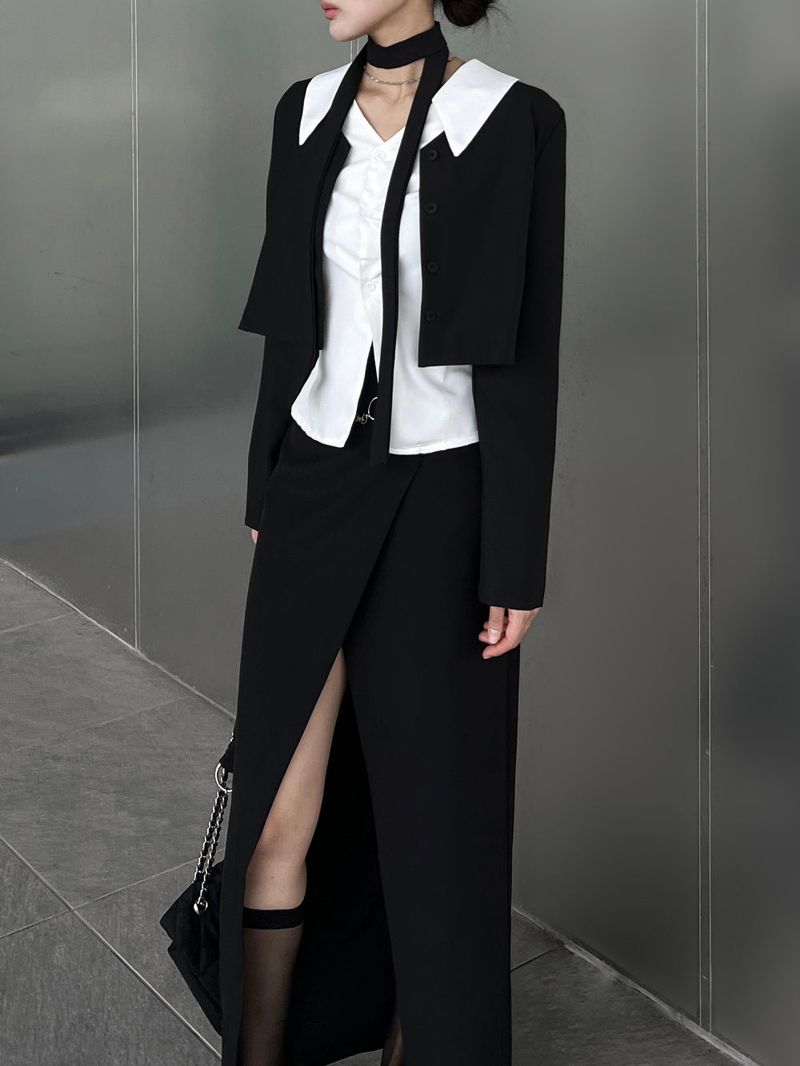 Opening V-neck basic silhouette long sleeve shirt (2 colors)