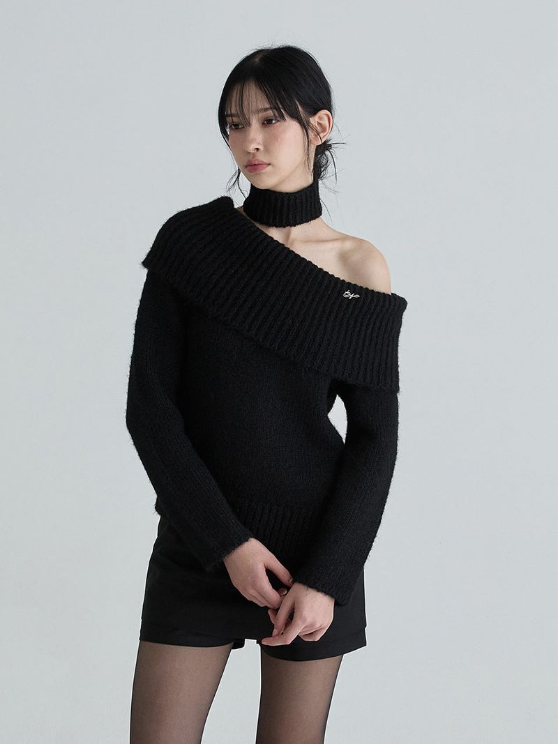 Muffler symbol knit set (Black)