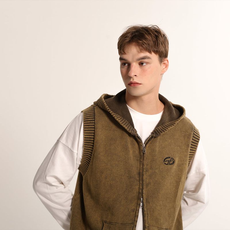 Washing Knit Vest Zip-Up