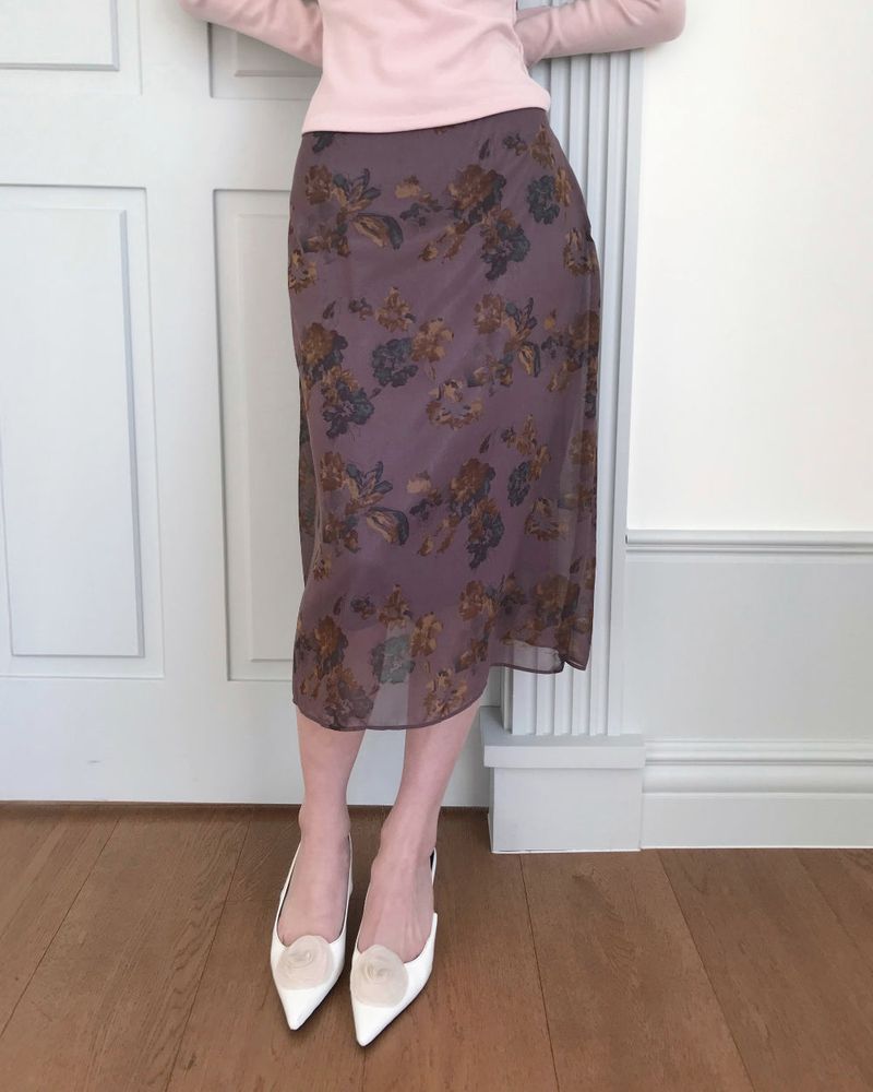 deep rose vintage chiffon midi sk