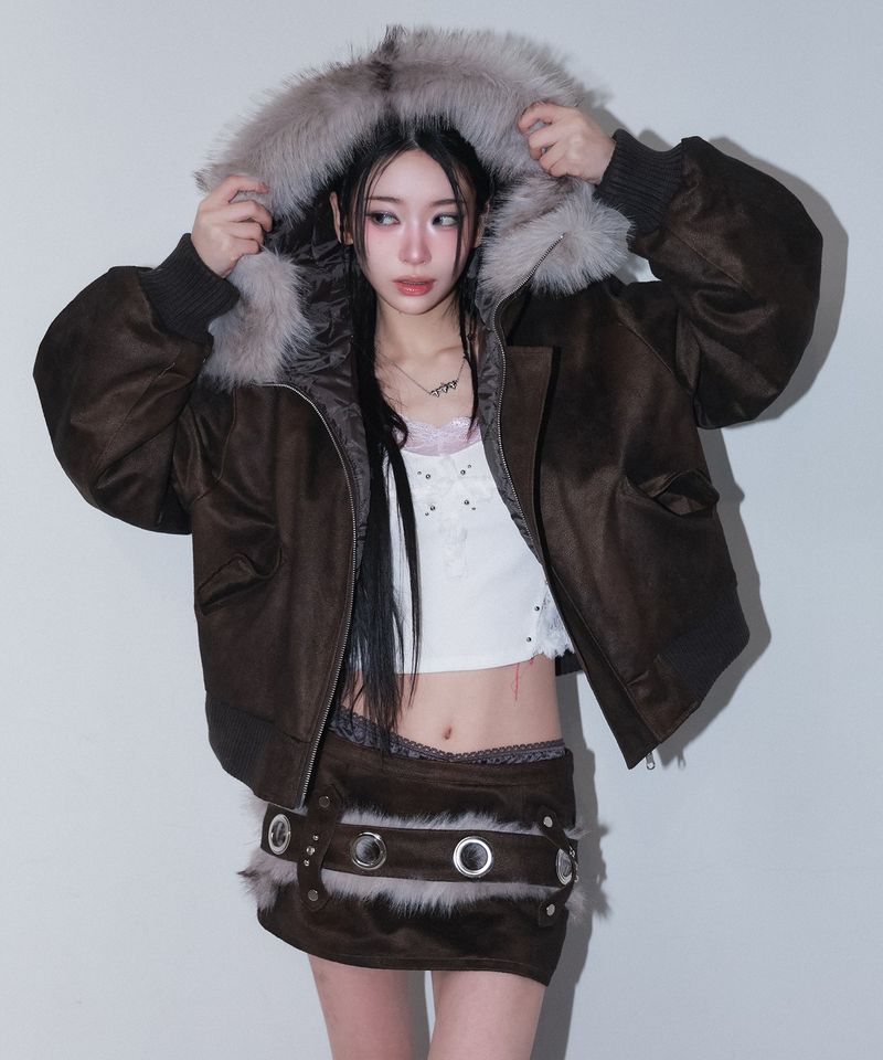 fur loop eyelet belt - beige