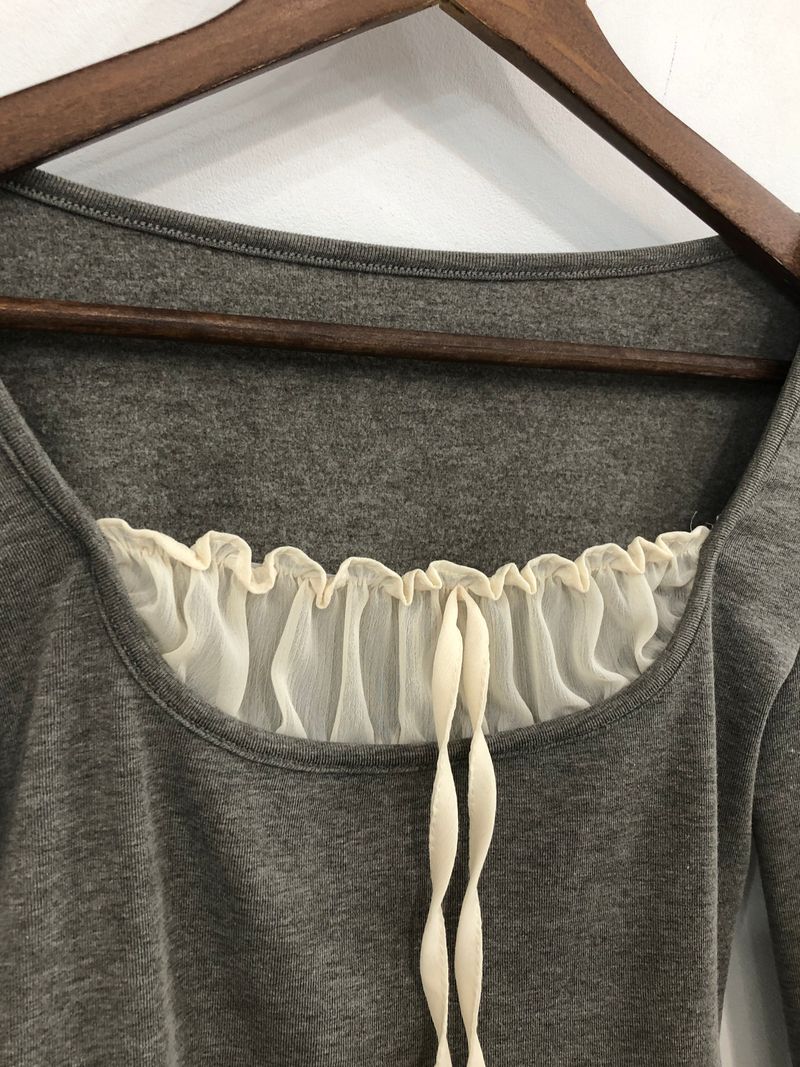 Gray Frill Mix Knit Top