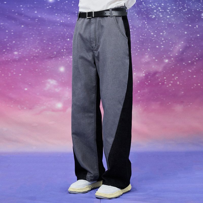 Wide western mix denim pants