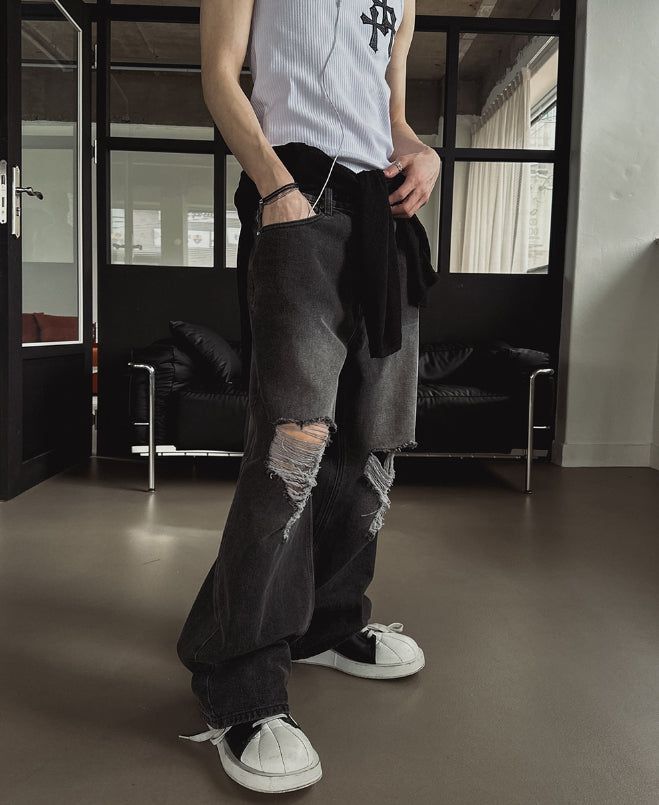 Pio Damaged Washed Denim Pants
