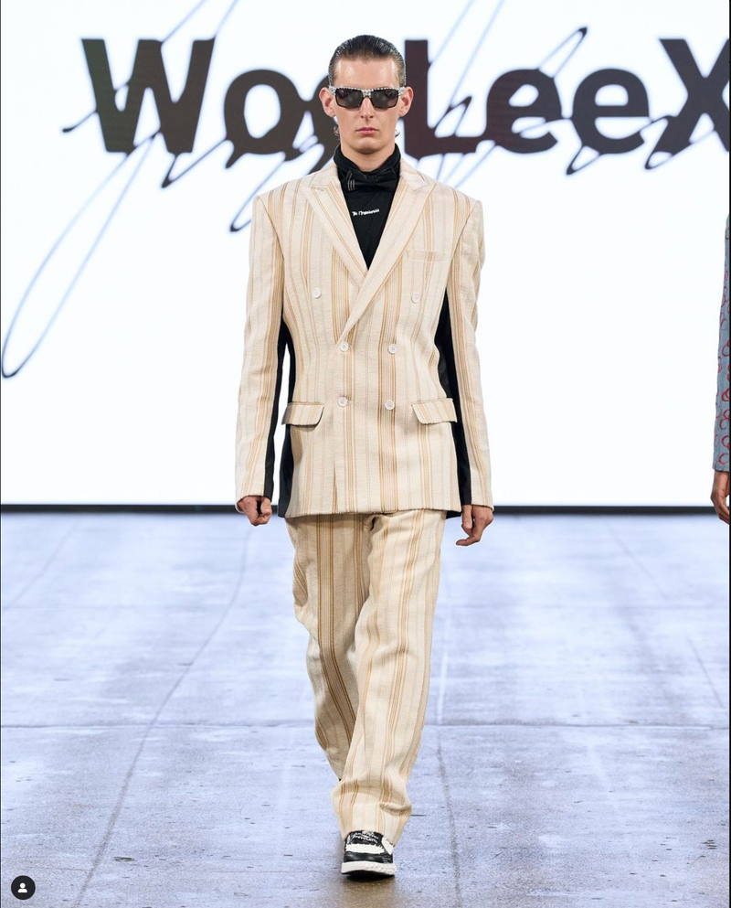 Creamy Gold Line and Black Pattern Trousers