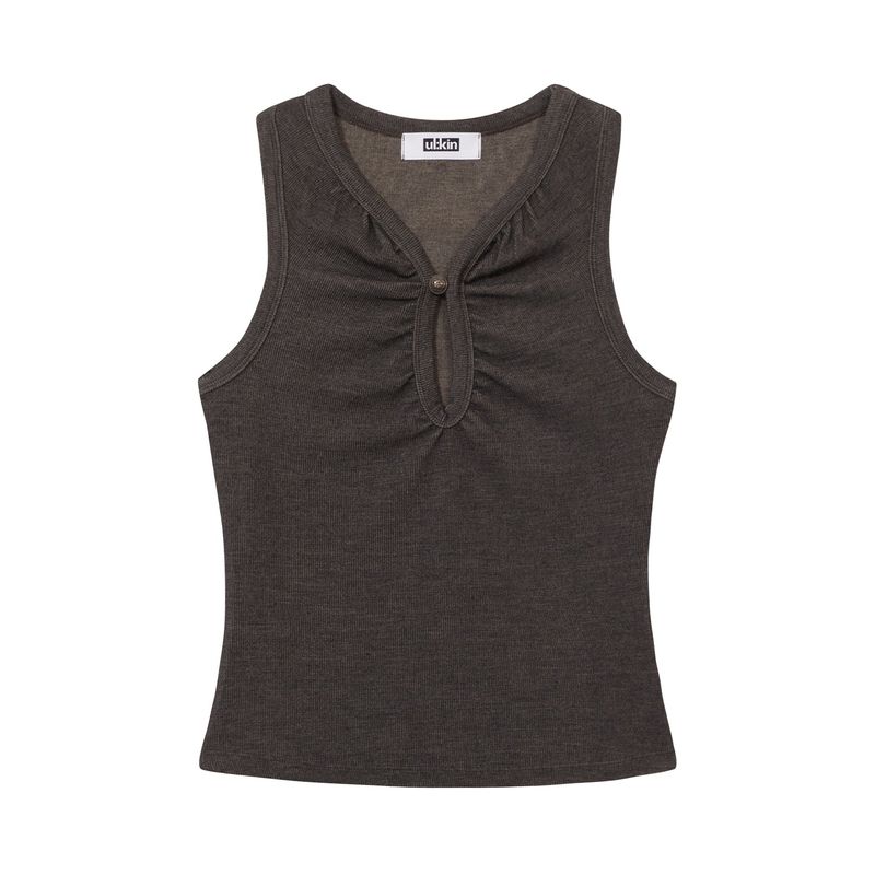 [ULKIN] Oval Cut-Out Tank Top_Brown