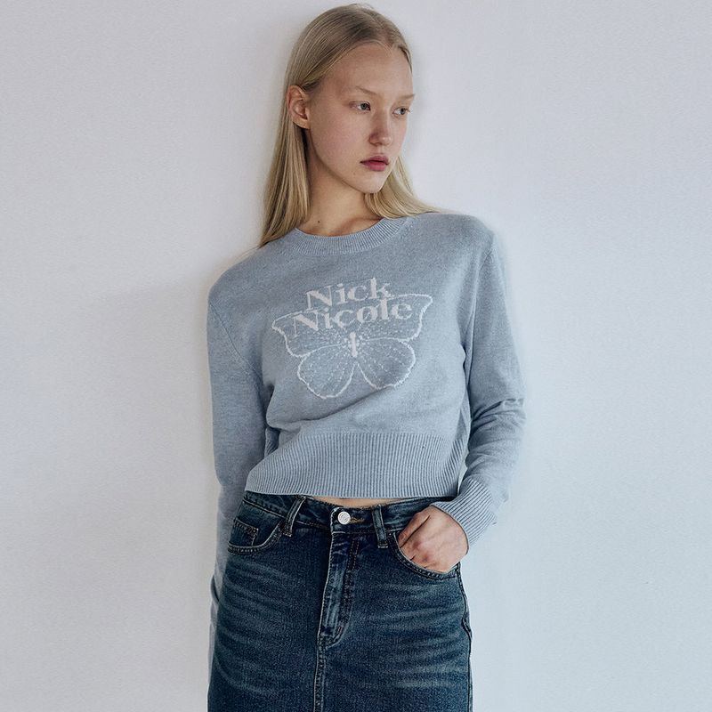 CASHMERE BUTTERFLY SIGNATURE CROP KNIT_SKY BLUE