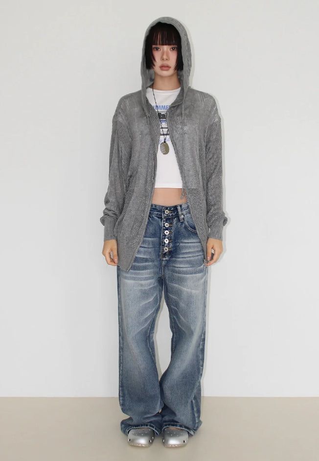 TWISTED KNIT HOOD ZIP-UP