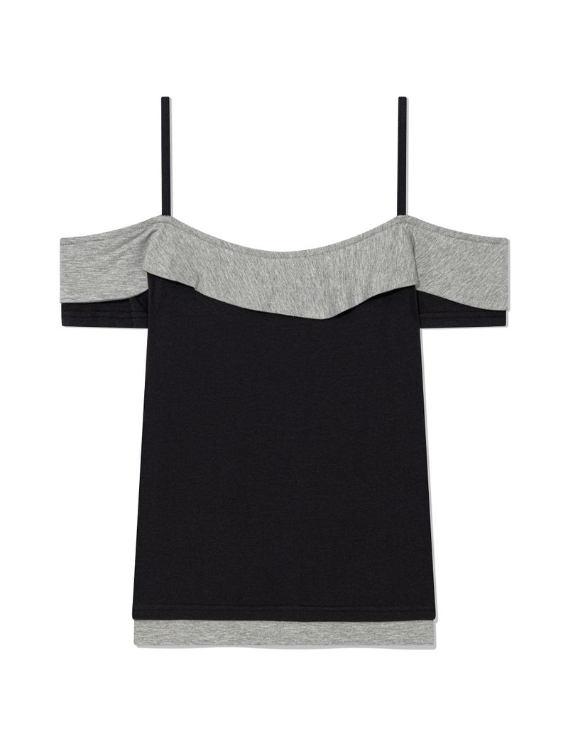 BUTTON CONTRAST OFF-SHOULDER(BLACK)