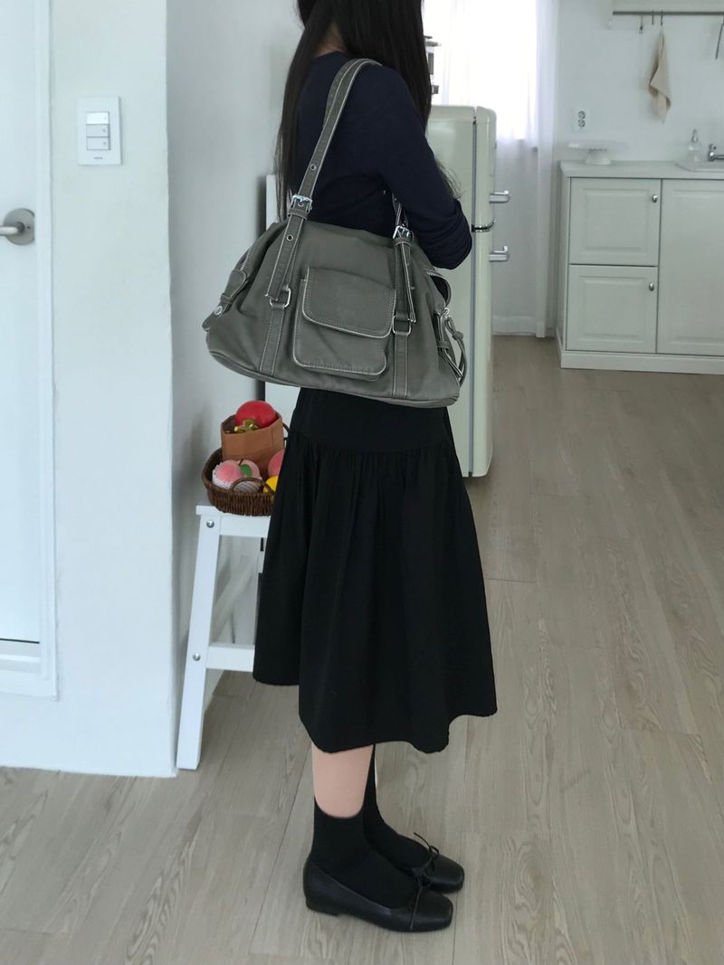 Shirring Strap Midi Skirt (2 colors)