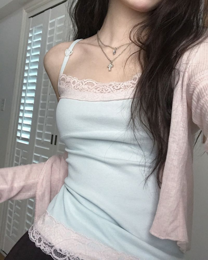 [MADE] Heart-Drop Lace & Cubic Heart Camisole
