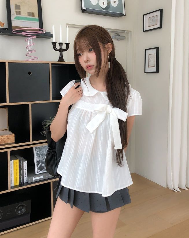 Ain Ribbon Short Sleeve Blouse