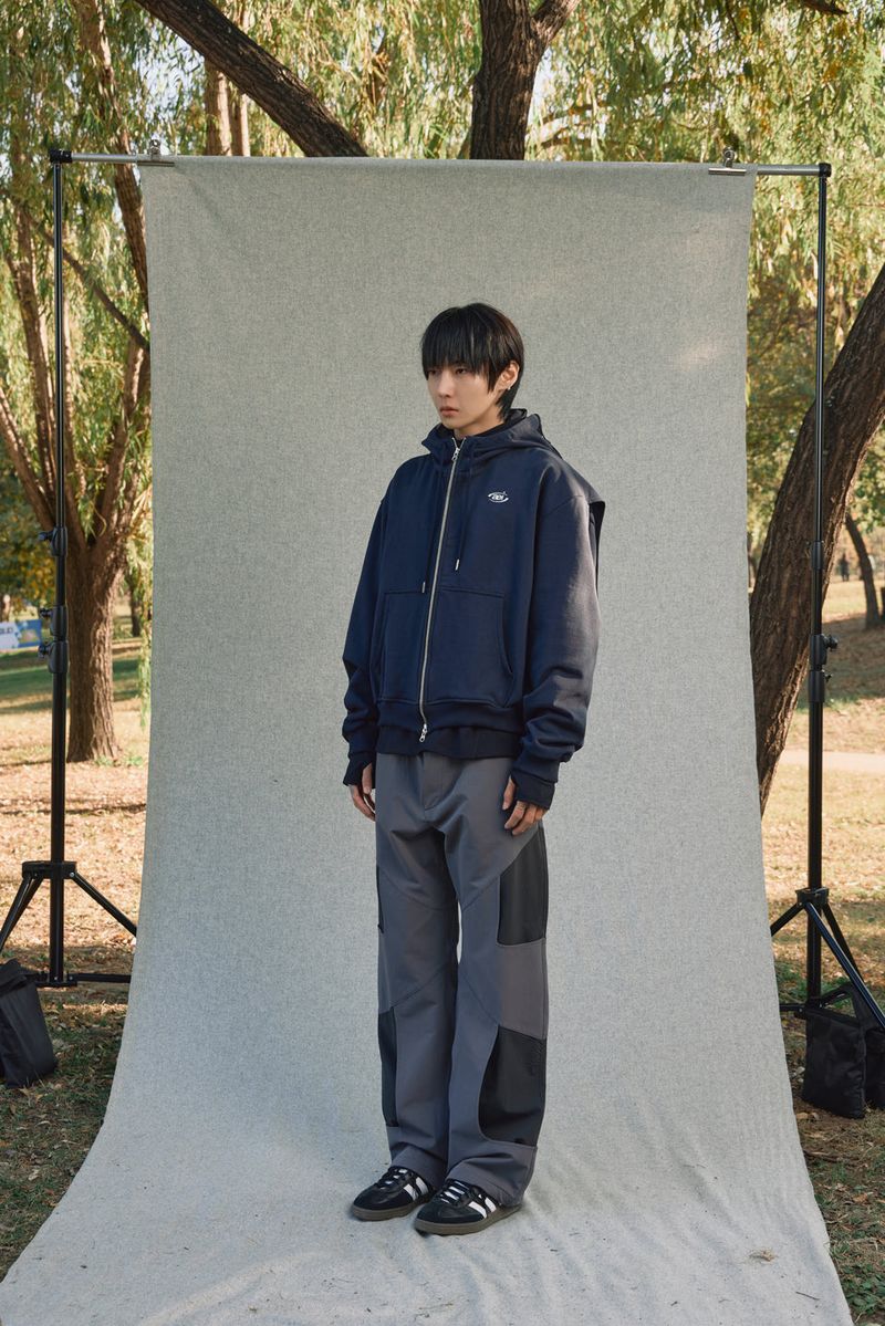 LAYERED STRING HOODIE ZIP-UP [NAVY]