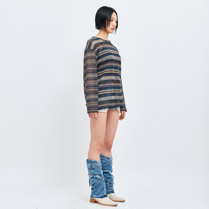 SEE-THROUGH CRAFT KNIT PULLOVER BLUE