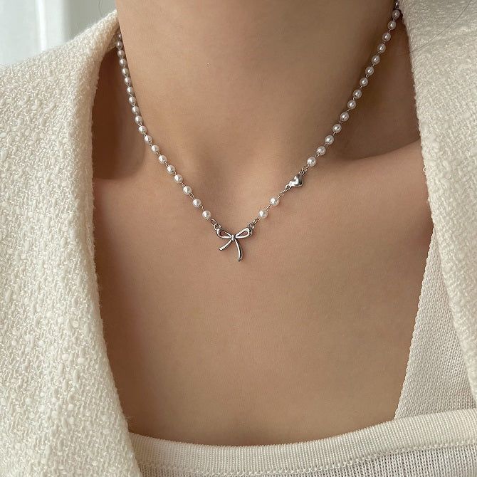 ari Ballet Core Ribbon Serious Steel Freshwater Pearl Short Choker Ball Layered Necklace (choose from 2)