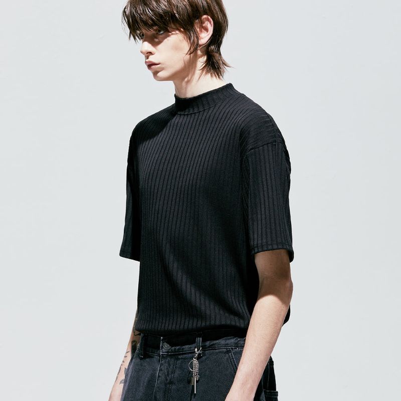 2way rib mock neck t-shirt black
