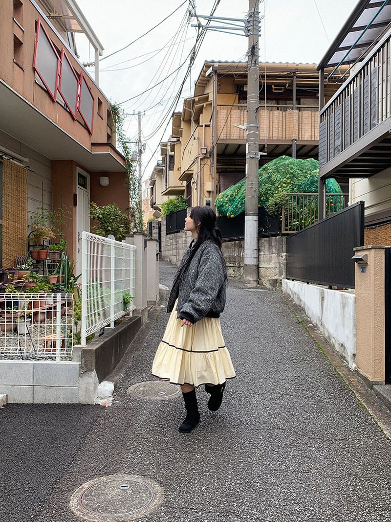TAPE FLARE RIBBON SKIRT (2C)
