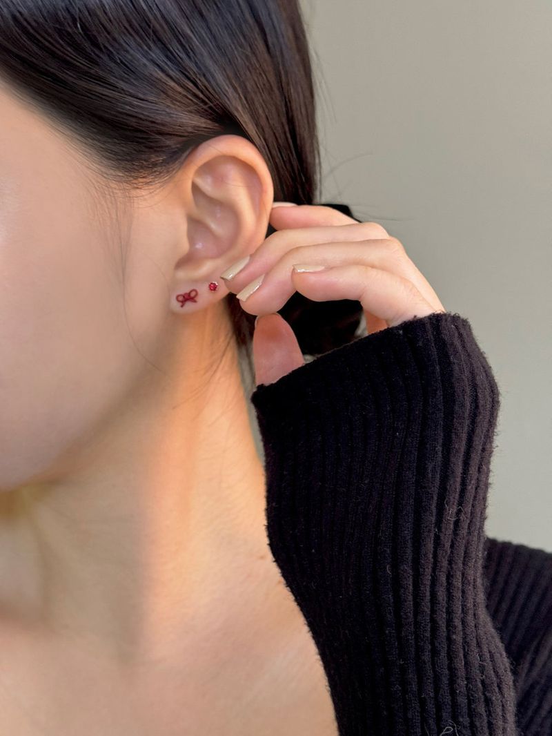 [3 set] Berry Mood Ribbon Heart Earrings Set
