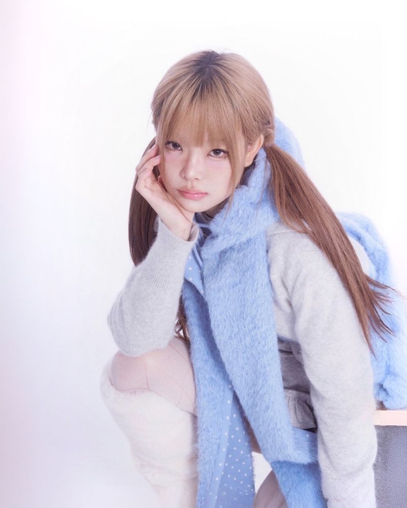 Fluffy hood muffler (blue)