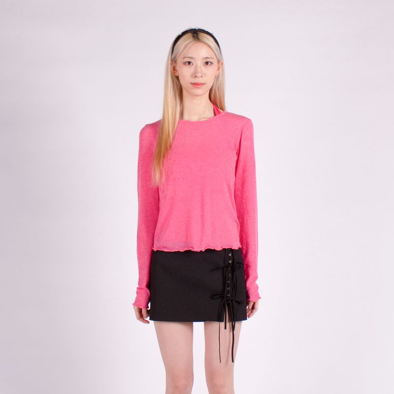 WAVE EDGE ROUND NECK BASIC TENCEL TOP / PINK