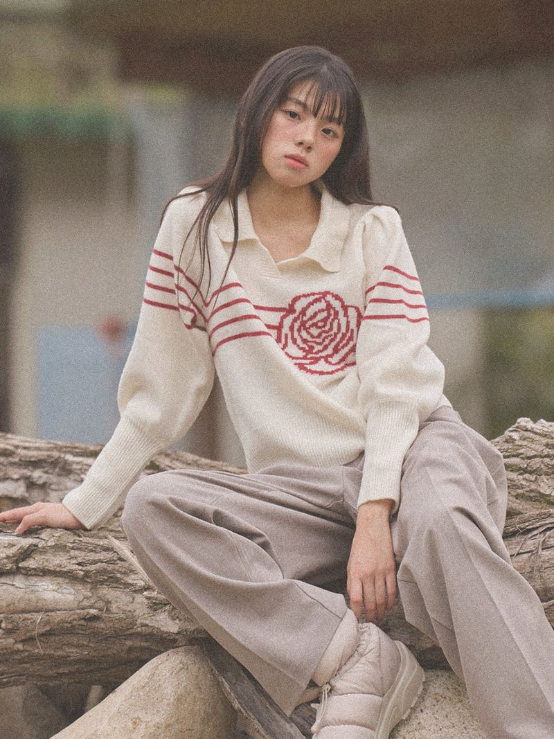 Rose Collar Knit (Ivory)
