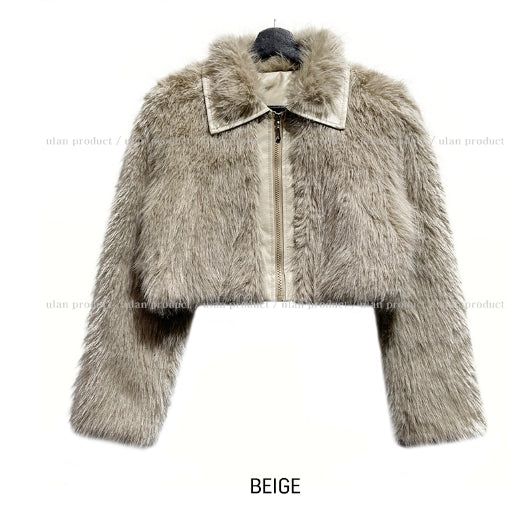 Twelve collar crop fur jacket