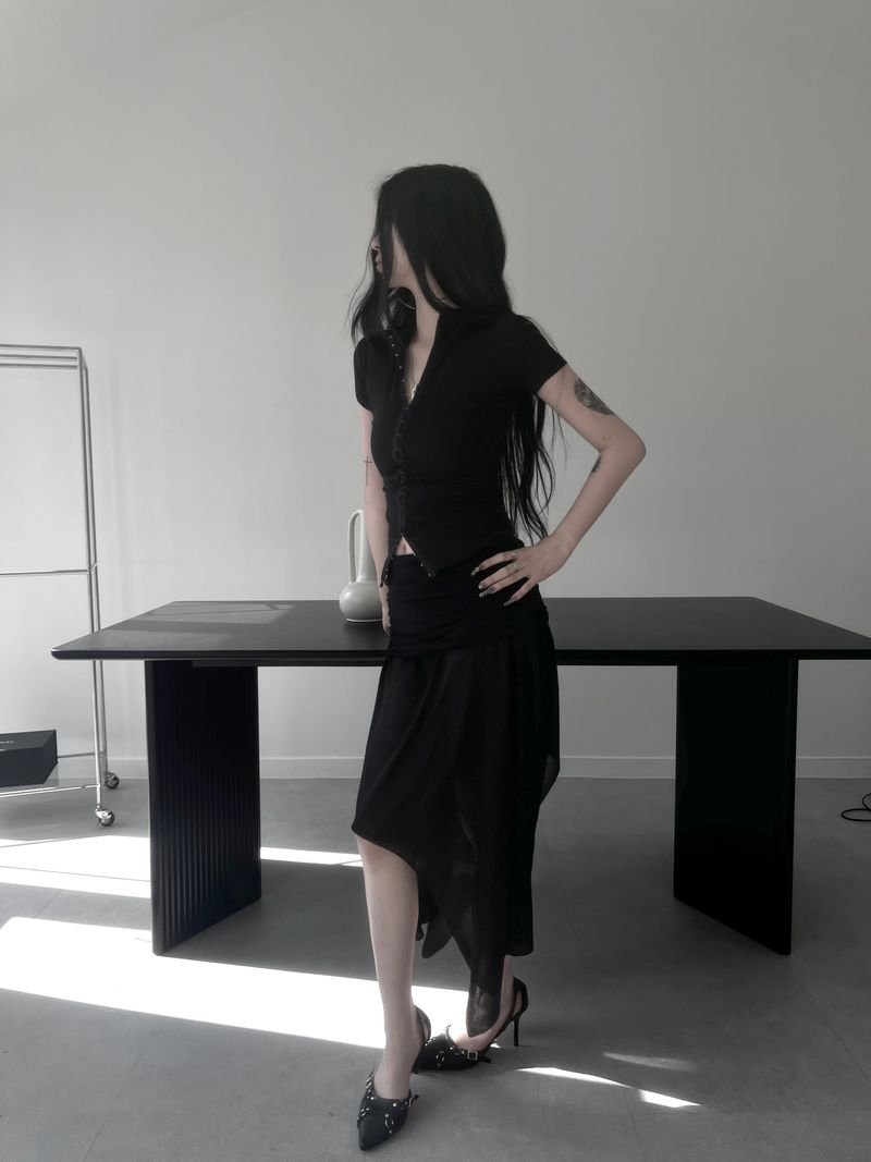 moisture shirring midi skirt (3color)