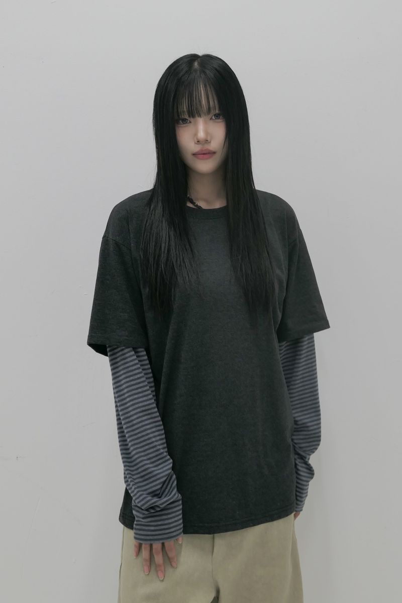  Layered Stripe T-Shirt Charcoal