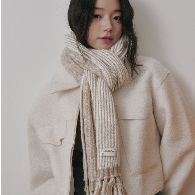 Rain Tassel Knit Muffler (Beige&Cream)