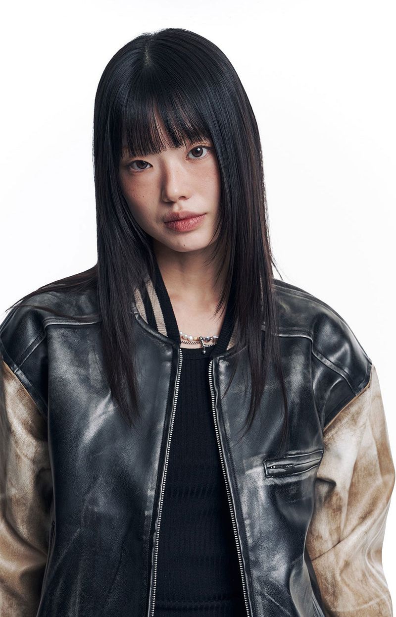 Dirty Washed Leather Varsity Jacket - Black