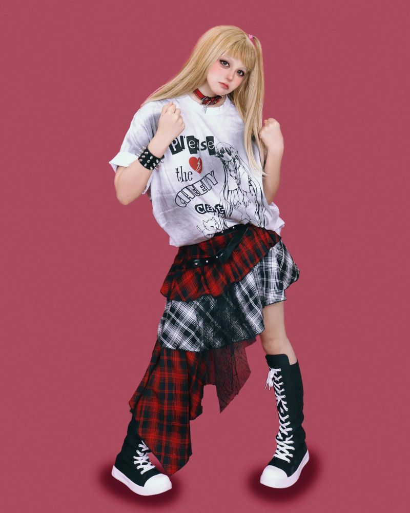 double punk unbalanced skirt