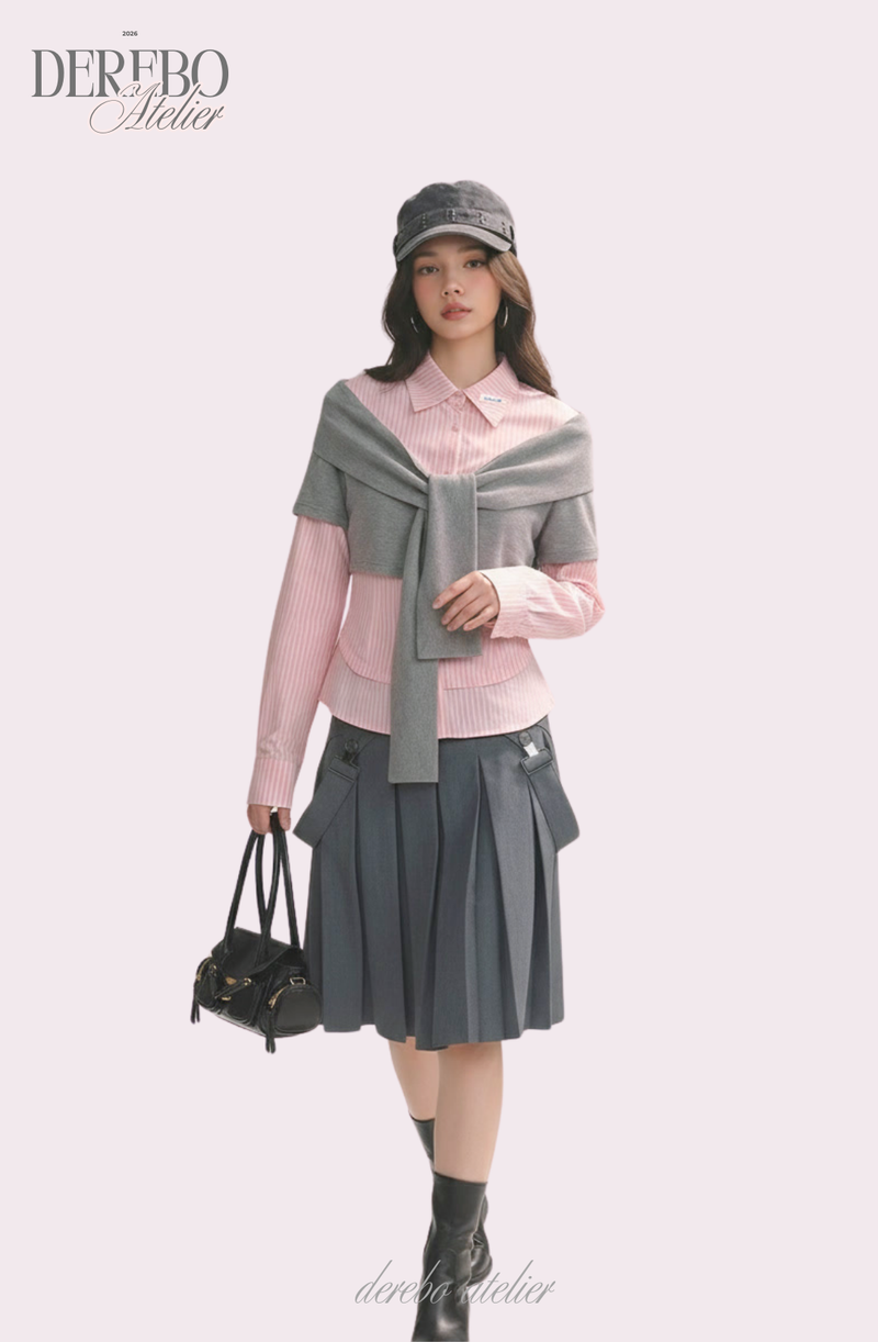 pink striped layered cardigan shirt
